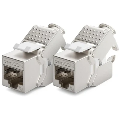 Abbildung von deleyCON 2x Keystone Modul CAT 6a Jack Vollgeschirmt STP RJ45 Buchse Werkzeugfrei Dank Snap In Montage Rohkabel 500 MHz 10 Gbit/s