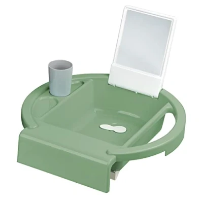 Abbildung von Rotho Babydesign Kinderwaschbecken Kiddy Wash, Zum Anbringen am Badewannenrand, 38.7x38.2x10 cm (1er Pack), Schiefergrün/Weiß/Steingrau, 20034 0313 01
