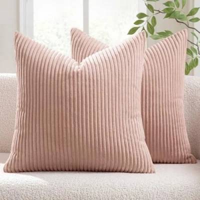 Abbildung von MIULEE 2er Set Kissenbezüge Kord Kissenhülle Dekorative Kissenbezug Sofakissen Couchkissen Dekokissen Zierkissenbezug Deko mit Verstecktem Reißverschluss 45x45 cm Rosa