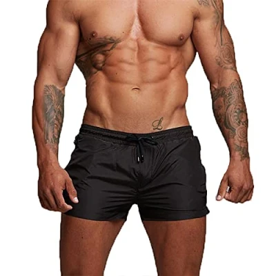 Abbildung von TMEOG Badeshorts für Herren, Badehosen Kurz Badehose Männer Schwimmhose Boxer Badepants Wassersport Kurze Hose Schnelltrocknend Schwimmshorts mit Reissverschluss(Schwarz)