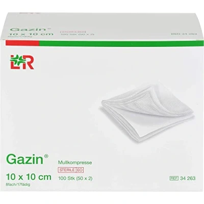 Abbildung von Gazin, Mullkompressen 10 cm x steril 8fach 50x2 300 g, Weiss, 100 stück, (Pack of 50)