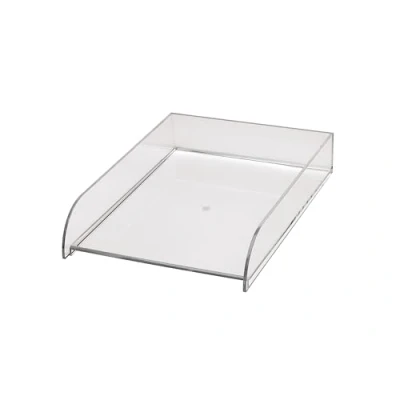 Abbildung von MAUL Briefablage aus Acryl Elegante A4 Vertikal und treppenförmig stapelbar Standsichere Dokumentenablage für Büro Schreibtisch 33,1x24,7x6,2cm Transparent