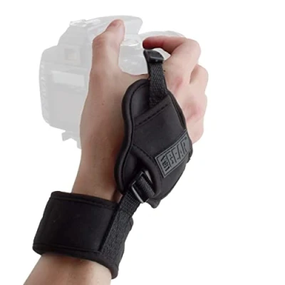 Abbildung von USA Gear Kamera Handschlaufe mit Gepolstertem Neopren und anschließender Metallplatte Kompatibel Canon, Fujifilm, Nikon, Sony mehr DSLR Kameras, Instant Kameras ohne Spiegel Schwarz