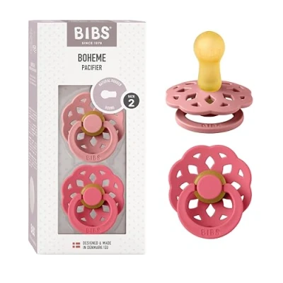 Abbildung von BIBS Boheme Schnuller 2er Pack. BPA frei, Kirschform Nippel. Naturkautschuk/Latex, Hergestellt in Dänemark, Größe 2 (6 18 Monate), Dusty Pink/Coral