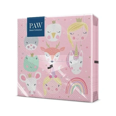 Abbildung von PAW Servietten 3 lagig (33 x 33 cm) I 20 Stück Perfekt für Kindergeburtstage, Partys, Kommunion und Feiern Papierservietten Bunt mit Party Motiv Tiere, Prinzessin, Rosa Magical Friends