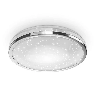 Abbildung von B.K.Licht LED Deckenlampe mit Sternenhimmel, neutralweiße Lichtfarbe, 15 Watt, 1500 Lumen, Deckenleuchte, Lampe, Wohnzimmerlampe, Schlafzimmerlampe, Küchenlampe, 32,9x6 cm, Chrom