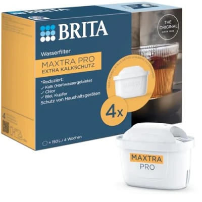 Abbildung von BRITA Wasserfilter Kartuschen MAXTRA PRO Extra Kalkschutz 4er Pack; Original Ersatzkartusche für alle Kannen, Filtert Kalk, Ultimativer Geräteschutz Der Spezialist Heißgetränke