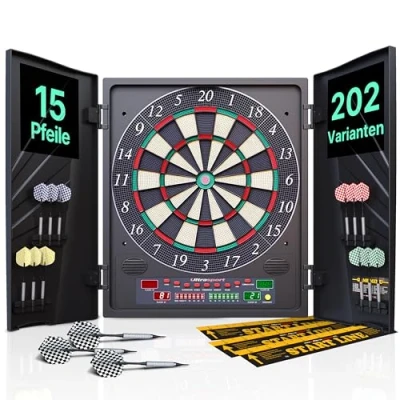 Abbildung von UItrasport elektronisches Dartboard mit Türen, Classic Dart für 16 Spieler, Dartspiel LED Anzeige, 38 Spielen und vielen Varianten/Dartscheibe inklusive 12 Softpfeile verschließbaren Türen