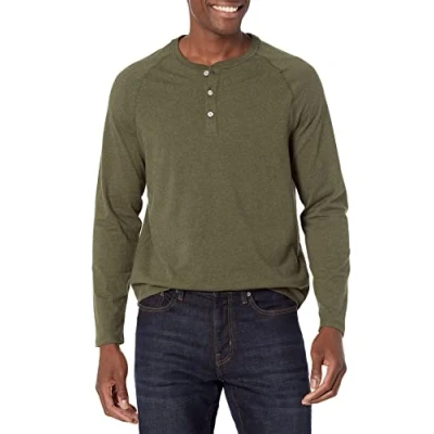 Abbildung von Amazon Essentials Herren Henley Shirt mit langen Ärmeln und normaler Passform (erhältlich in Übergrößen), Olivenheide, S