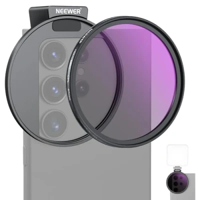 Abbildung von NEEWER 67mm CPL Filter für Telefon, HD Polarisationsfilter und Kaltschuh Handyclip, inklusive Tragetasche Objektiv Reinigungstuch kompatibel mit Galaxy S24 Serie, iPhone 16 15 Pro Max 14