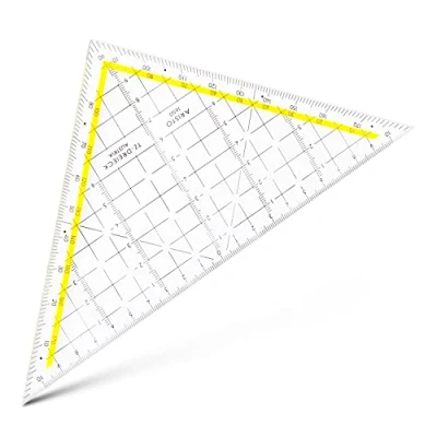 Abbildung von Aristo 1650/1 TZ Dreieck (Hypotenuse 22,5 cm, Tuschenoppen, keine Facette, Plexiglas mit Tiefenprägung, Made in Austria) transparent