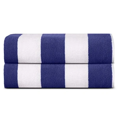 Abbildung von Sweet Needle Strandtücher für Erwachsene, 2 Stück, königsblau weiß, Cabana gestreift, klassisch, 100% Baumwolle, Frottee, ringgesponnenes Poolhandtuch, schnell trocknend, super saugfähig, großes