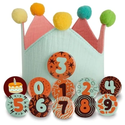 Abbildung von Geburtstagskrone Mädchen 0 9 Auswechselbaren den Zahlen Junge Musselin Krone Geburtstag Wiederverwendbare Kinder (Orange und Mintgrün)