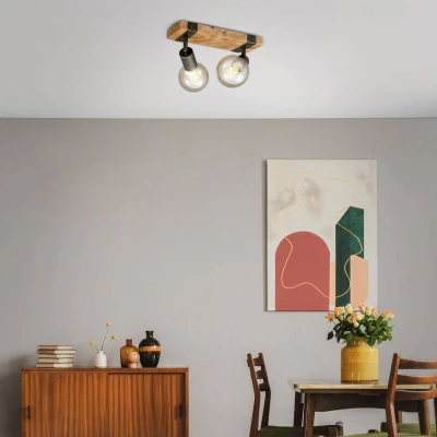 Abbildung von BRILONER Deckenlampe Vintage schwenkbar, Holzbasis, E27 Fassung, max. 25 Watt, Deckenleuchte, Lampe, Wohnzimmerlampe, Schlafzimmerlampe, Küchenlampe, Deckenstrahler, 28x10x9 cm, Holz Schwarz