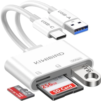 Abbildung von KiWiBiRD USB C SD Kartenleser Micro Karte auf Typ Adapter Kartenlesegerät für SDHC SDXC TF Karten Kompatibel mit iPhone 16 15 Plus Pro Max MacBook Air Mac iPad iMac Galaxy S24 S23, Android Handy