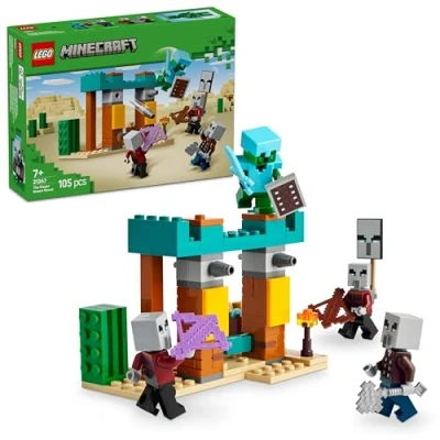 Abbildung von LEGO Minecraft Die Illager Wüstenpatrouille, Set zum Videospiel für Kinder, Mini Spielzeug mit Außenposten und DREI Minifiguren, inkl. Plünderer, Diener Kaktusritter 21267