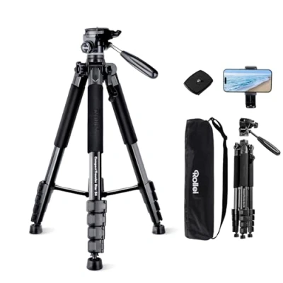 Abbildung von Rollei Compact Traveler Star S4, 188cm Kamera Stativ Leicht Kompakt aus Aluminium Fotostativ mit Kugelkopf für DSLR Dreibeinstativ Smartphone Handyhalterung, Camera Tripod