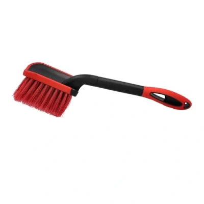 Abbildung von NIGRIN Performance Auto Waschbürste, gründliche &amp; schonende Reinigung von Fahrzeugen, auch für empfindliche Lacke, gummiummantelter Bürstenkopf, 38 cm Länge, rot/schwarz, 1 Stück