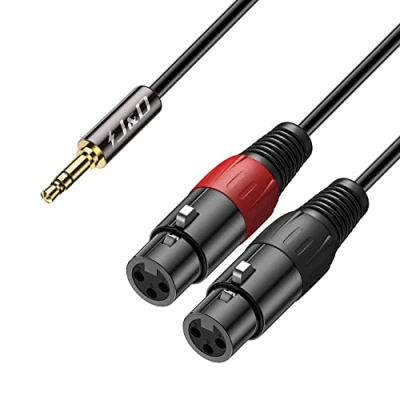 Abbildung von J&amp;D Dual XLR Buchse auf 3,5 mm Y Splitter Kabel, 2x Weiblich zu 3,5mm TRS Männlich Unbalanced Stereo Audio Patch Adapterkabel für DSLR Kamera Smartphone Laptop Mic, 1,8 Meter