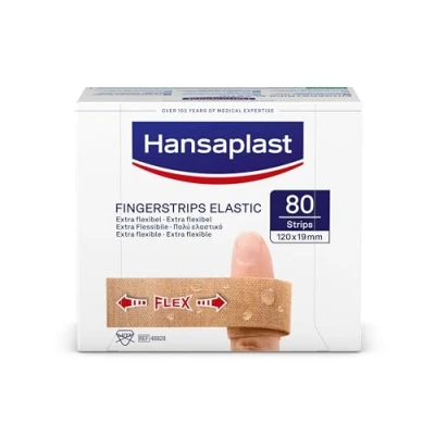 Abbildung von Hansaplast Elastic Fingerstrips Pflaster (80 Strips), extra lange Wundpflaster speziell für Wunden an den Fingern, flexible und atmungsaktive Fingerpflaster