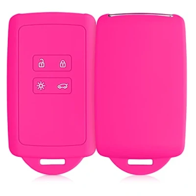 Abbildung von kwmobile Autoschlüssel Hülle kompatibel mit Renault 4 Tasten Smartkey (nur Keyless Go) Silikon Schutzhülle Schlüsselhülle Cover in Neon Pink