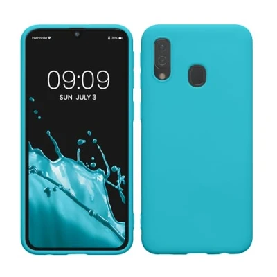 Abbildung von kwmobile Hülle kompatibel mit Samsung Galaxy A40 weiches TPU Silikon Case Cover geeignet für kabelloses Laden Cool Glacier