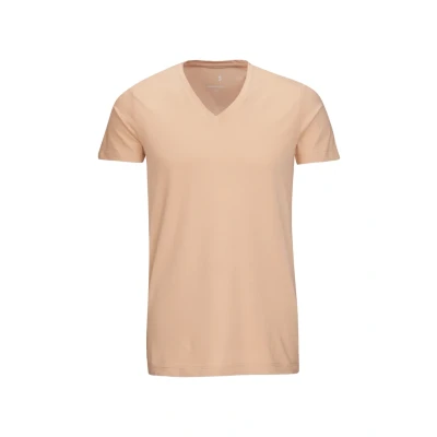 Abbildung von Seidensticker Herren Kurzarm Mit V ausschnitt T Shirt, Nude, L EU