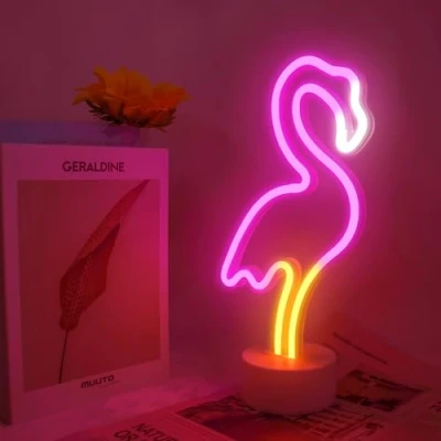 Abbildung von Flamingo Neonlicht, Schlafzimmer Basis LED Licht, batteriebetrieben oder USB, Lichtdekoration für Weihnachten, Geburtstag, Party, Wohnzimmer, Kindergeschenk