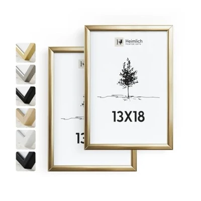 Abbildung von Heimlich® 2x Bilderrahmen 13x18 cm Gold Metall Rahmen 2 Pack Dokumentenrahmen Klein Collage Metallrahmen Alu Aluminium Picture Frame Fotorahmen