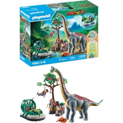 Abbildung von PLAYMOBIL Dinos Brachiosaurus Begegnung mit Luftkissenboot Dino Spielset Dinosaurier Abenteuer für Kinder ab 4 Jahren 71819
