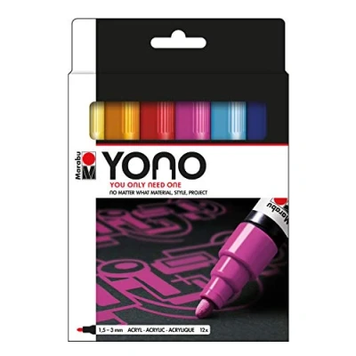 Abbildung von Marabu 1240000004004 YONO Marker Set mit 12 Farben, vielseitige Acrylstifte japanischer Rundspitze 1,5 3 mm, wasserbasiert, lichtecht und wasserfest, für nahezu alle Untergründe