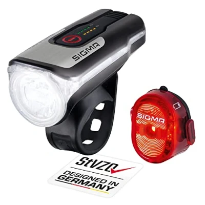 Abbildung von SIGMA Sport LED Fahrradlicht Set Aura 80 und NUGGET II StVZO zugelassenes, akkubetriebenes Vorderlicht Rücklicht, Schwarz
