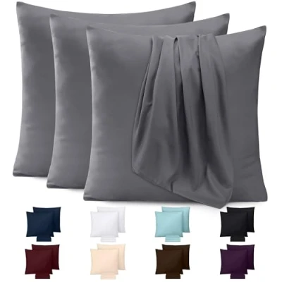 Abbildung von Utopia Bedding Kissenbezug 80x80 4er Set Kopfkissenbezug 80 x aus 100% gebürsteter Mikrofaser mit Umschlagverschluss Falten, verblassen und schmutzabweisende Kissenbezüge Grau
