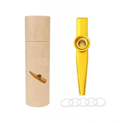 Abbildung von Alnicov Metal Kazoo, Aluminiumlegierung Kazoo mit 5 Flötenmembranen und einer schönen Box für Musikinstrumente Ukulele Gitarrenpartner (Gold)