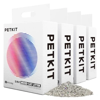 Abbildung von PETKIT 5 in 1 Gemischtes Katzenstreu, Spülbar, Geruchsfrei, Aktivkohle, Extrem Saugfähig und Schnell Trocknend Tofu Katzenstreu(Vier Taschen)