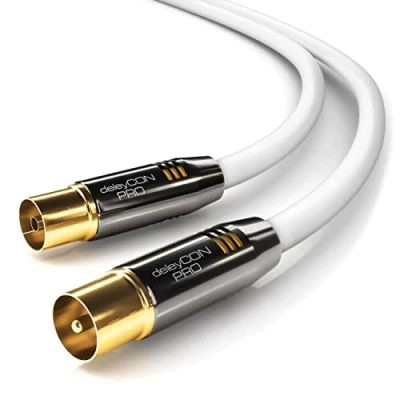 Abbildung von deleyCON 15m TV Antennenkabel Koaxialkabel Kabel HDTV FULL HD Stecker zu Buchse Metallstecker Analog Digital Weiß