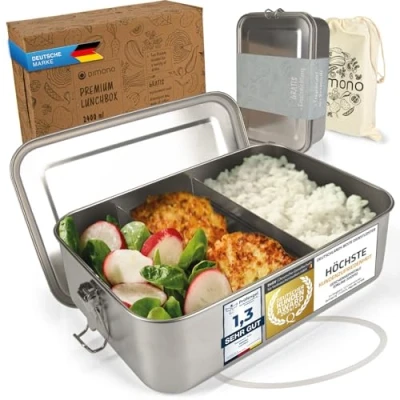 Abbildung von Dimono® Lunchbox Brotdose 2400ml Auslaufsichere Bento Box Brotzeit Dose aus Edelstahl; Wasserdichte Nachhaltige mit Fächer &amp; Dichtungen
