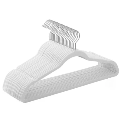 Abbildung von SONGMICS Kleiderbügel Samt, 20er Set, Bügel, Jackenbügel, 41,5 cm breit, Anzugbügel, dünn, gut belastbar, um 360 drehbarer Haken, für Mäntel, Hemden und Anzüge, weiß CRF026W20