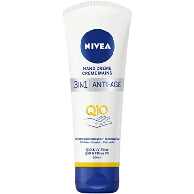 Abbildung von NIVEA 3in1 Anti Age Q10 Hand Creme Vorteilsgröße, Falten Handpflege mit und UV Filter, pflegende Hautcreme für normale bis trockene Hände (100 ml)