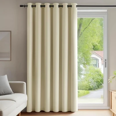 Abbildung von Deconovo Blickdichte mit Ösen Dekorationsstil Kinderzimmer Gardinen Dicke Thermovorhang Kälteschutz Thermogardine Hitzeschutz, 214x203 cm(HöhexBreite), Beige, 1 Stück