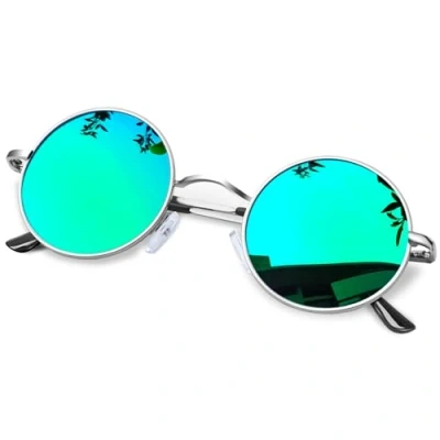 Abbildung von KANASTAL Sonnenbrille Runde Herren und Damen Verspiegelt Grün Rund Rave Brille Retro Classic 90er Style Steampunk Sonnenbrillen UV Schutz mit Metallrahmen
