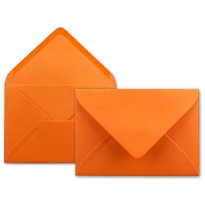 Abbildung von 100x Brief Umschläge in Orange 80 g/m² Kuverts DIN B6 Format 12,5 x 17,6 cm Nassklebung ohne Fenster