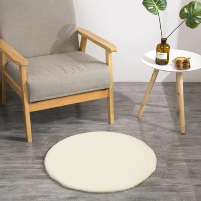 Abbildung von Teppich Wölkchen Fell Rund, Fellteppich Kunstfell Waschbar, Hasenfell, Kaninchenfell Sitzkissen Stuhlkissen Rund,Fell für Stühle, Stuhlauflage Beige Rund 45cm