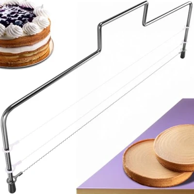 Abbildung von 4happy Tortenschneider 32 cm Tortenbodenschneider, Edelstahl Kuchenschneider mit höhenverstellbarem Tortensäge Draht zum Schneiden des Tortenbodens in Schichten