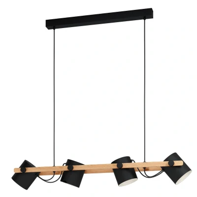 Abbildung von EGLO Pendellampe Hornwood, 4 flammige Vintage Pendelleuchte im Industrial Design, Retro Hängellampe aus Metall und Holz, Schwarz, creme, braun, FSC zertifiziert, E27 Fassung