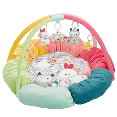 Abbildung von Fehn 3 D Activity Nest Spielbogen Aiko &amp; Yuki Baby Krabbeldecke rund mit 5 abnehmbaren Spielzeugen zum Greifen Spieldecke für Babys und Kinder ab 0+ Monaten Krabbelmatte als Geschenk zur Geburt