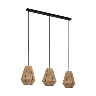 Abbildung von EGLO Pendelleuchte Esstisch Alderney, 3 flammige Hängelampe für Wohnzimmer und Esszimmer, Textil Esszimmerlampe aus Hanf in Natur Metall schwarz, Lampe hängend mit E27 Fassung