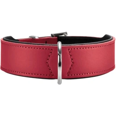 Abbildung von HUNTER BASIC Hundehalsband, beschichtetes Spaltleder, Kunstleder, schlicht, robust, witterungsbeständig, 50 (S M), rot