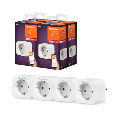 Abbildung von LEDVANCE Smarte Steckdose für Innen mit ZigBee Technologie, bindet konventionelle Geräte ins Smart Home ein, kompatibel Alexa, Google &amp; SMART+ ZB INDOOR PLUG, 4er Pack