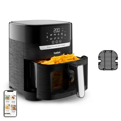 Abbildung von Tefal EY5068 Easy Fry &amp; Grill Vision Heißluftfritteuse 4,2 L Kapazität 2 in 1 Technologie Sichtfenster Extra Crisp energiesparend Touchscreen Schwarz
